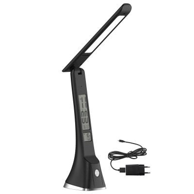Black Rechargeable Desk Lamp - Alarm, Date & Time Display