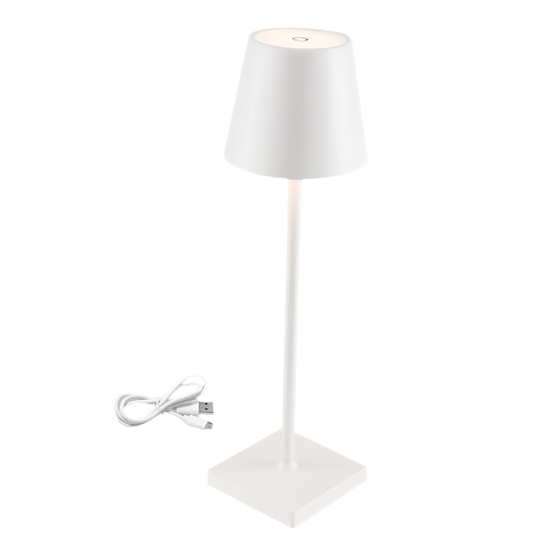 White Metal LED Table Lamp - Rechargeable & Dimmable CCT