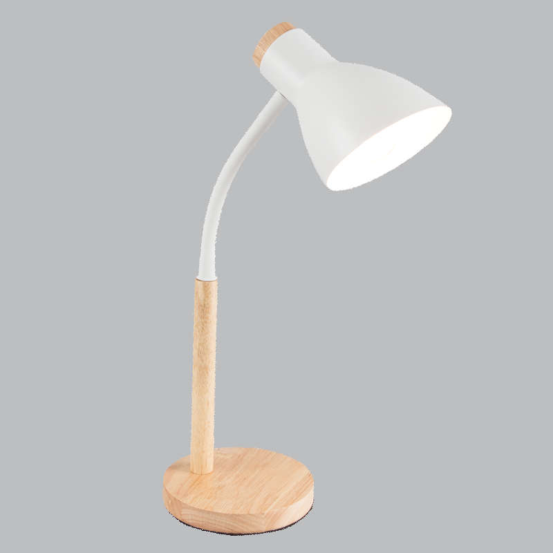 White Table Lamp - Flexi Arm, Metal & Wood
