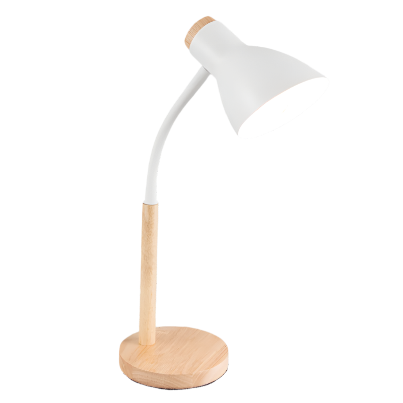 White Table Lamp - Flexi Arm, Metal & Wood