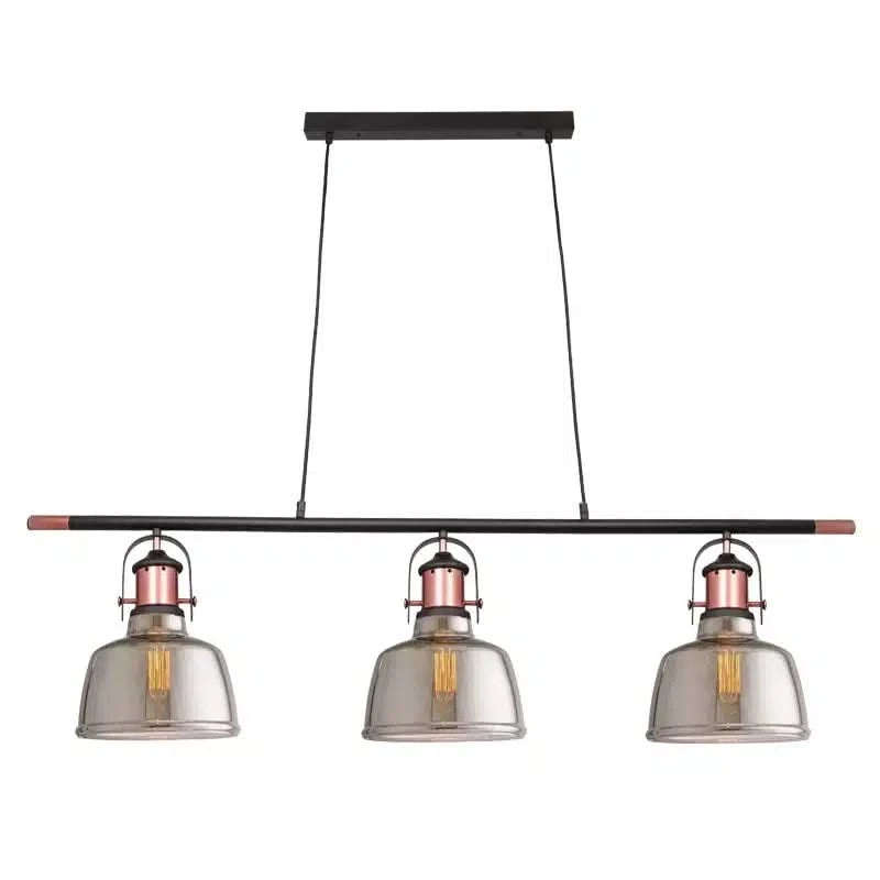 Nautical Trio Copper & Smoke Glass Pendant Light