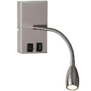 Satin Chrome Goosneck Reading Light & USB