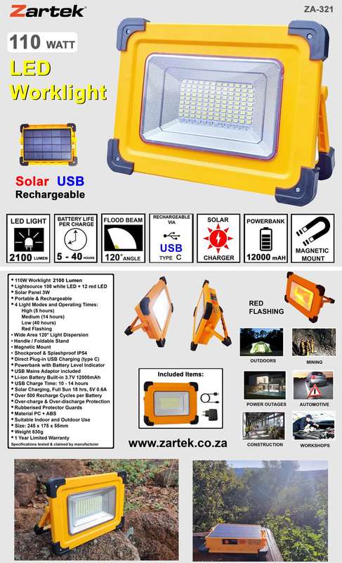 110W Solar & Rechargeable Portable Worklight