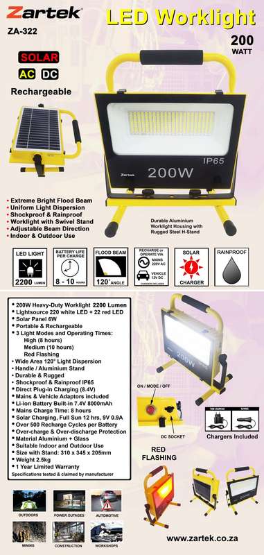 200W Solar & Rechargeable Portable Worklight