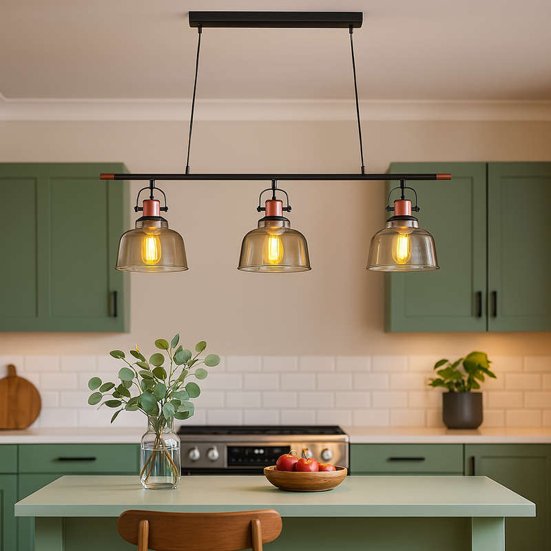 Nautical Trio Copper & Smoke Glass Pendant Light