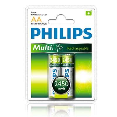 Philips Multilife NiMh Rechargeable AA batteries - 2 Pack