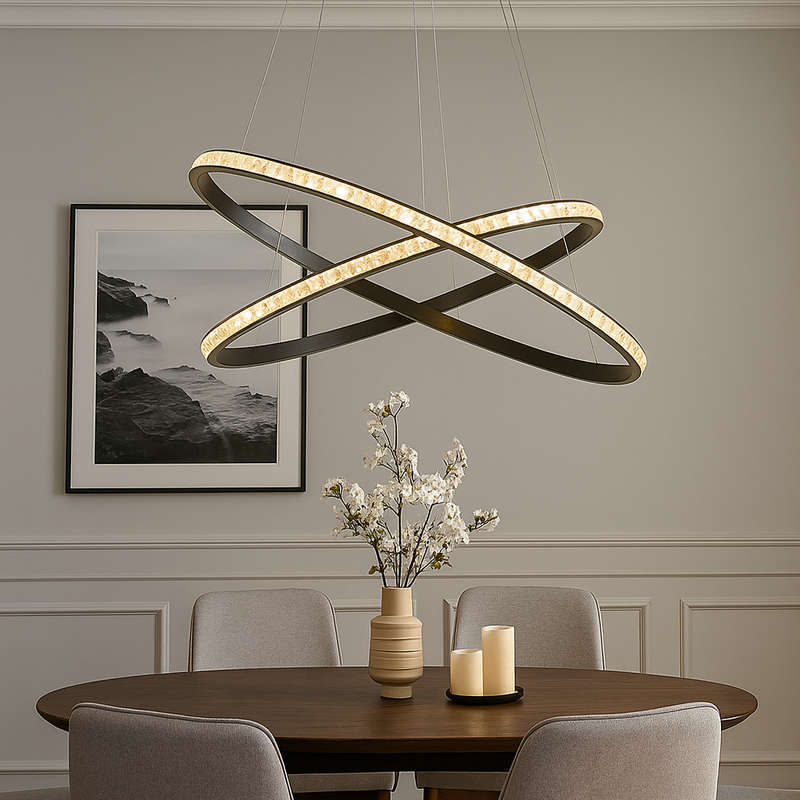 Black & Crystal LED Pendant Light - Oval Design