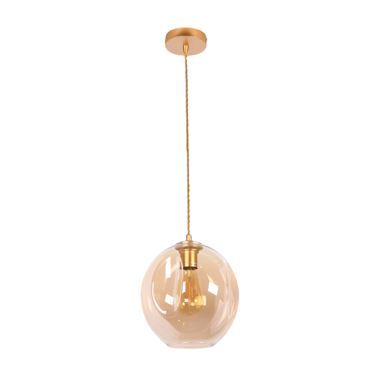Large Molecule Satin Gold Pendant Light - Amber Glass