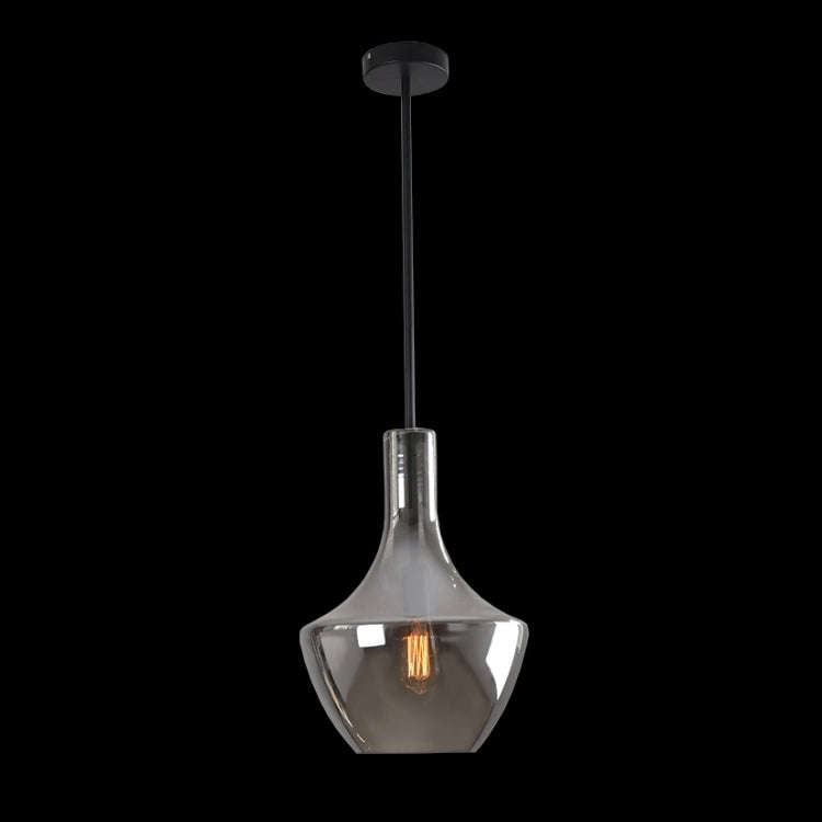 Small Vase Smoke Glass Pendant Light - Black Rod