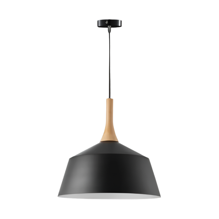 Medium Black and Wood Pendant Light Modern IP20