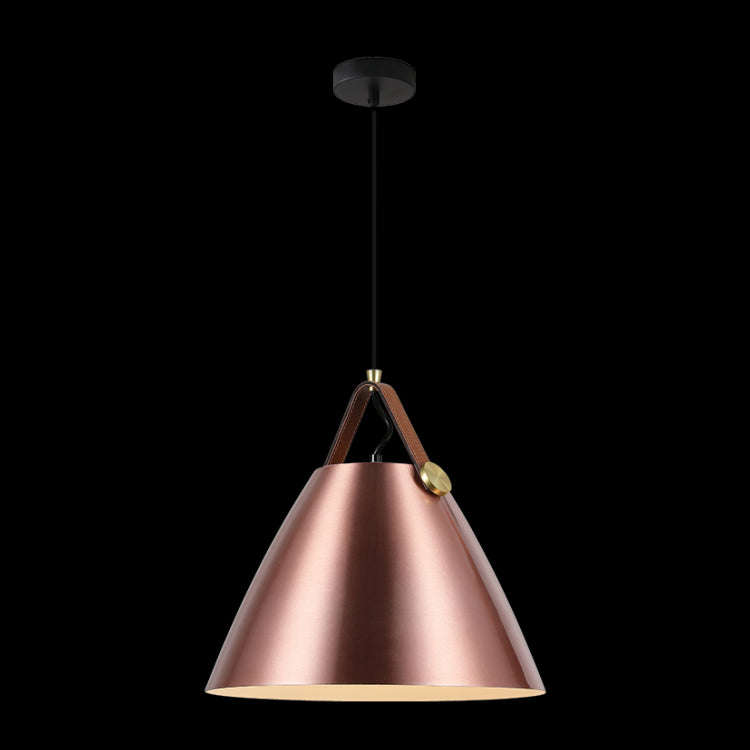 Large Copper Leather & Iron Pendant Light