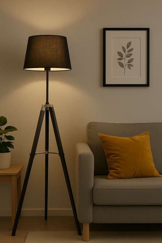 Arabella Dark Wood And Black Shade Floor Lamp