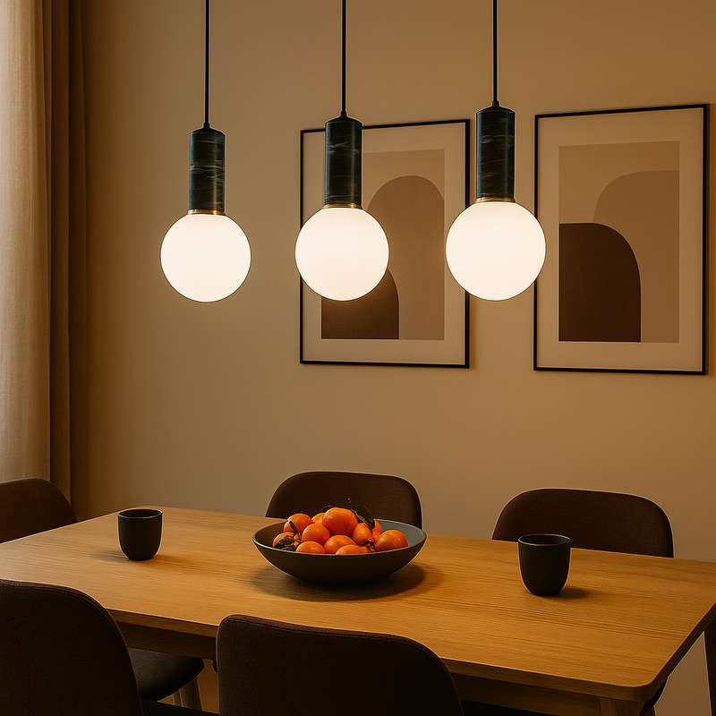 Black Marble Antique Brass LED Pendant Light
