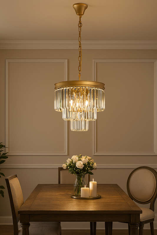 Sand Gold 3 Tier Crystal Chandelier
