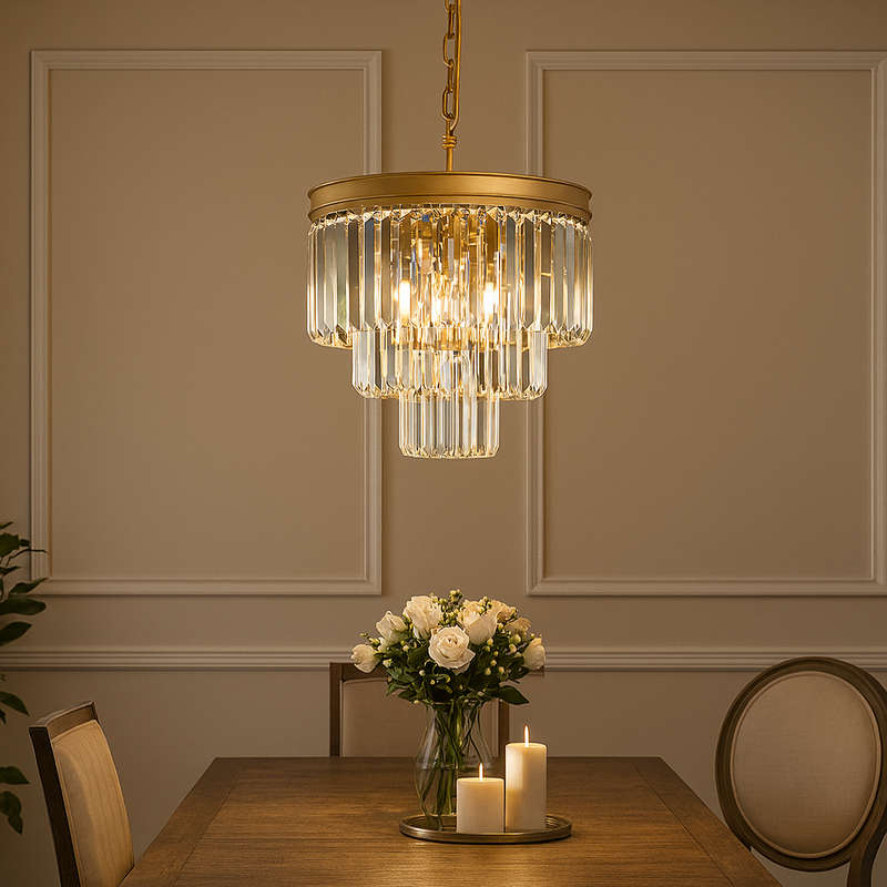 Sand Gold 3 Tier Crystal Chandelier