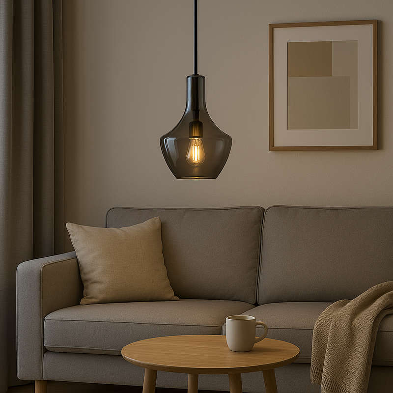 Small Vase Smoke Glass Pendant Light - Black Rod