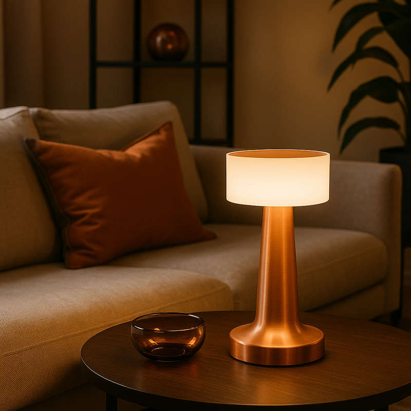 Copper LED Table Lamp - Rechargeable, Dimmable & USB Charging