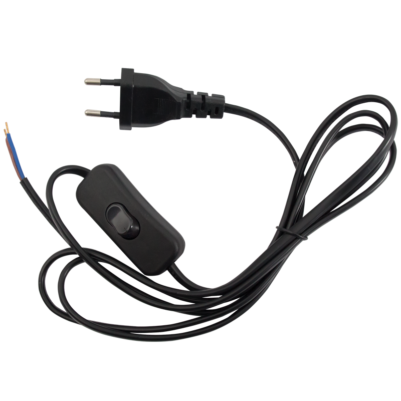 2 Core Cable with Switch & Plug - 1.8m Black Power Cord