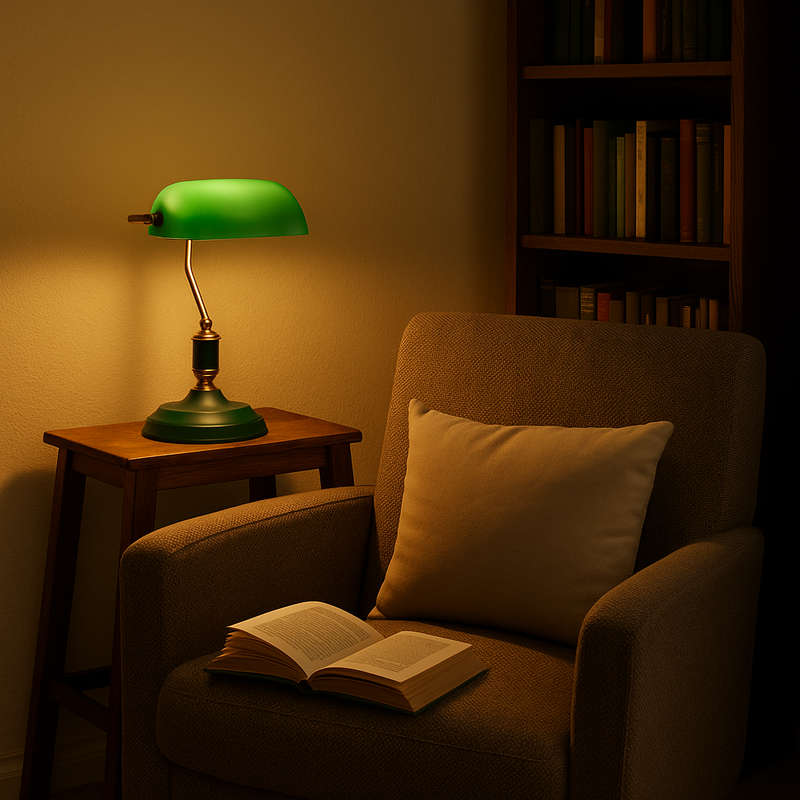 Bankers Table Lamp Green & Copper