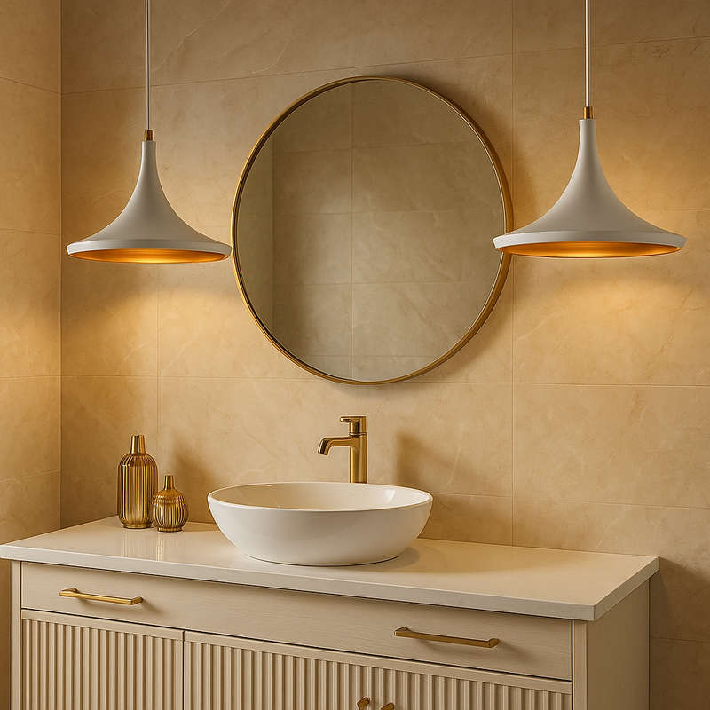 White & Gold Conical Pendant Light