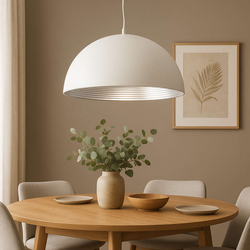 White Silver Dome Pendant Light Indoor Ambient Lighting