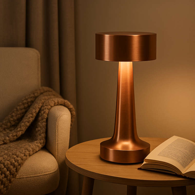 Copper LED Table Lamp - Dimmable & Rechargeable