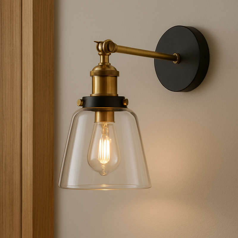 Antique Brass Indoor Wall Light - Clear Glass