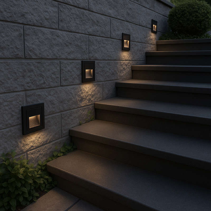 Black LED Recessed Step Light - IP54 Warm White