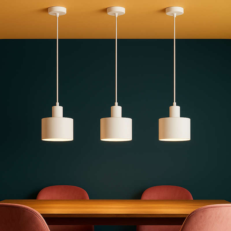 White Metal Pendant Light Adjustable Cord E27 Base