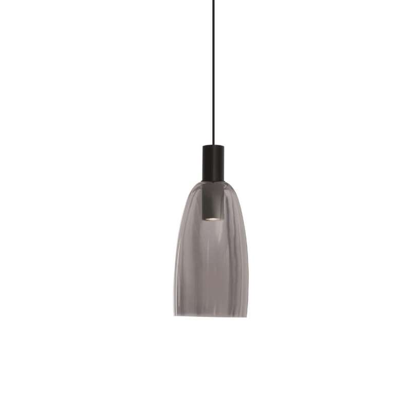 Malaga Matt Black Pendant Light Smokey Glass Shade