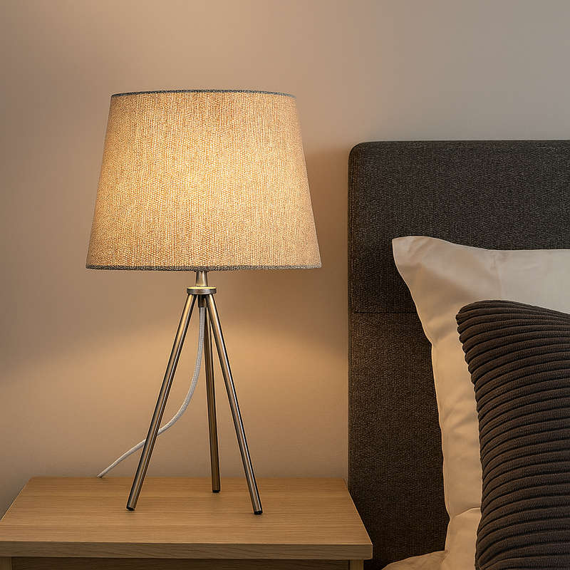 Polished Chrome Table Lamp with Champagne Fabric Shade