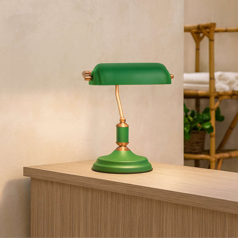 Bankers Table Lamp Green & Copper