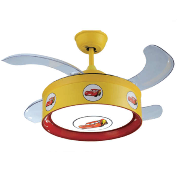 Cars Yellow & Red Retractable LED Ceiling Fan