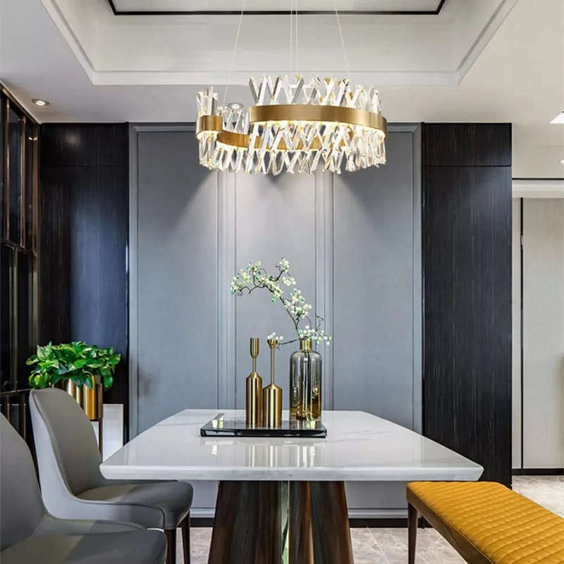 Round Gold & Crystal Chandelier