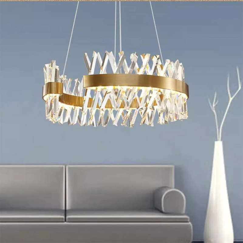 Round Gold & Crystal Chandelier