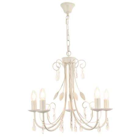 5 Light Fossil White Metal Chandelier with Clear Acrylic Crystals