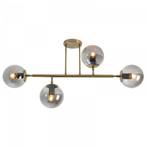 Satin Gold Metal Ceiling Fitting with Smoke Colour Glass