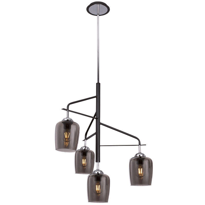 Polished Chrome Chandelier with Metal and Smoke Colour Glass