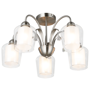 5 Light Satin Chrome Chandelier with Clear Outer Glass and Frosted Inner Glass