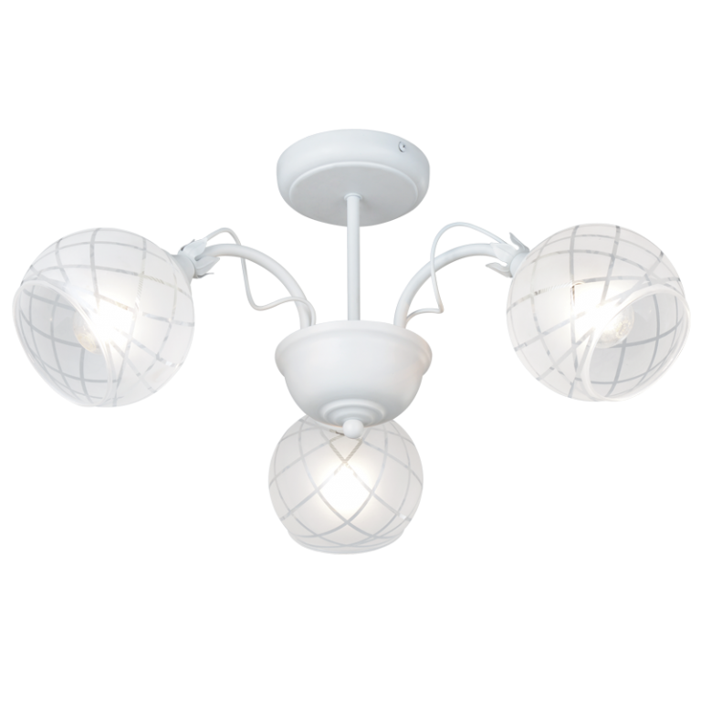 3 Light Metal and Patterned Glass Chandelier