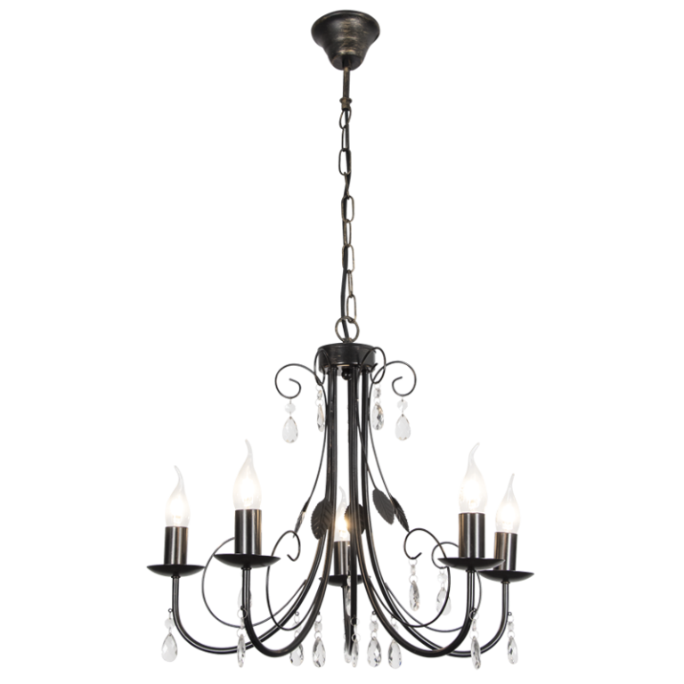 5 Light Metal Chandelier with Clear Acrylic Crystals