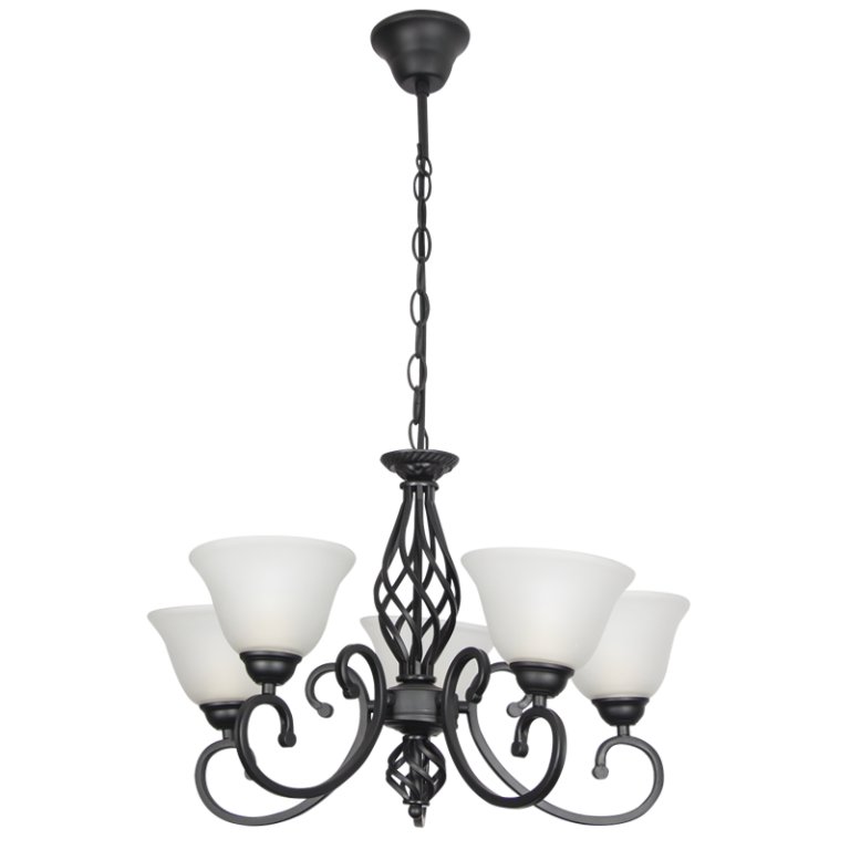 5 Light Metal Chandelier & Alabaster Glass