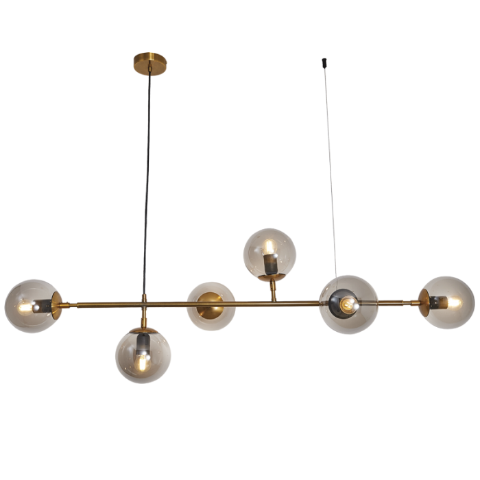 Satin Gold Chandelier with Smoke Colour Glass