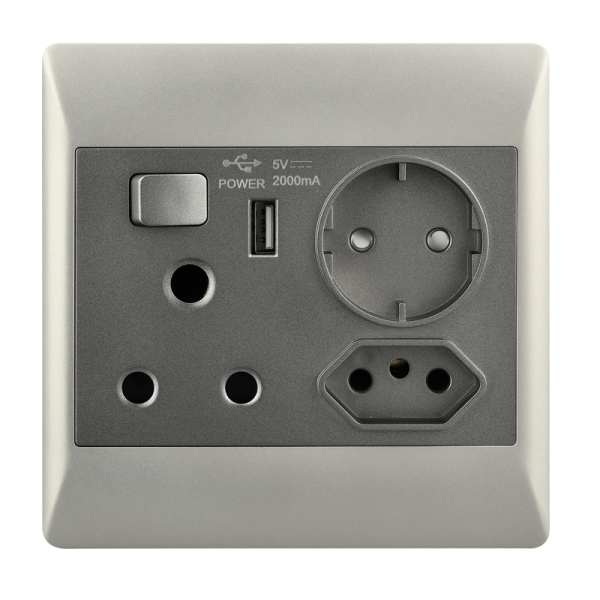 Plug - 16 Amp Plug + New RSA Socket + USB + Schuko - 4 X 4