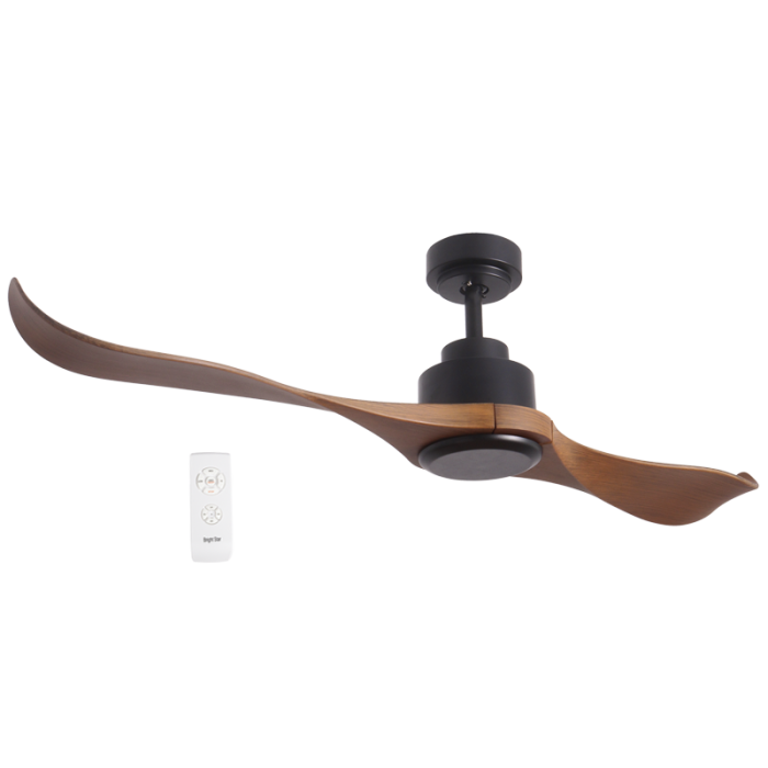 Ceiling Fan - 2 Blade Matt Black Body / Wood Finish Blades