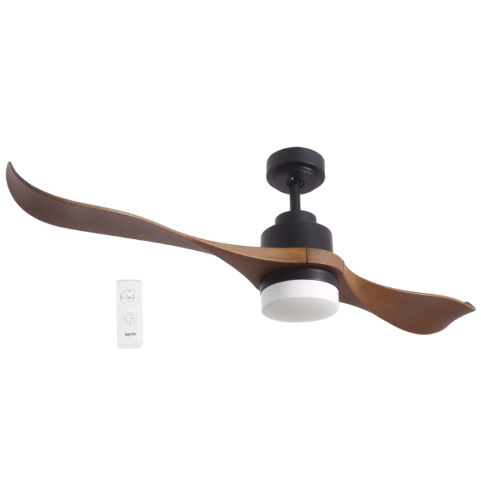 LED Ceiling Fan - 2 Blade Matt Black Body / Wood Finish Blades