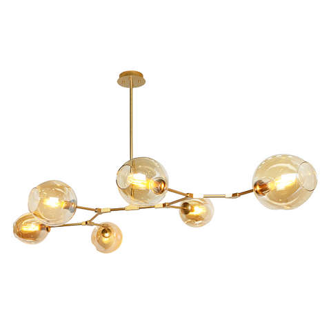 Gold & Amber 6 Light Molecule Horizontal Pendant