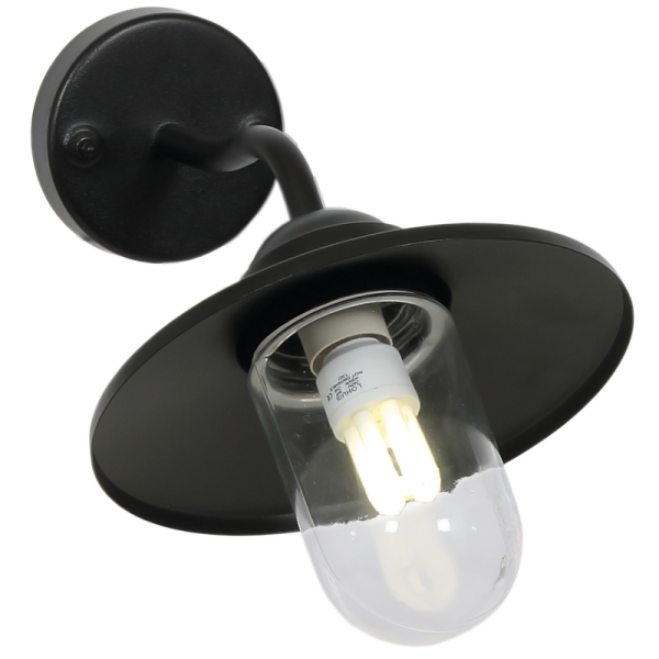 Black Metal & Glass Outdoor Wall Light