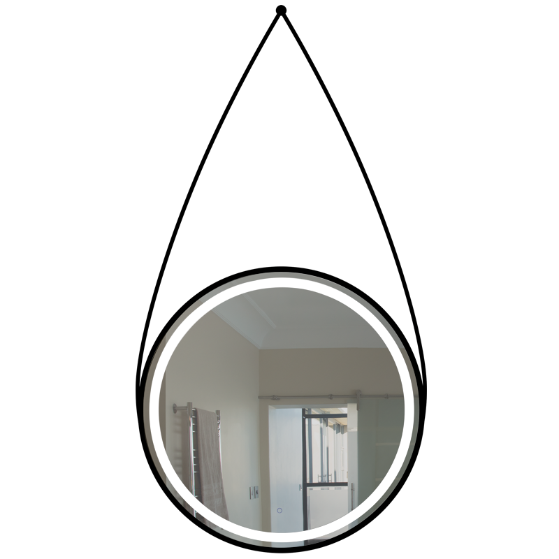 Circular LED Mirror with Black Leather Strap