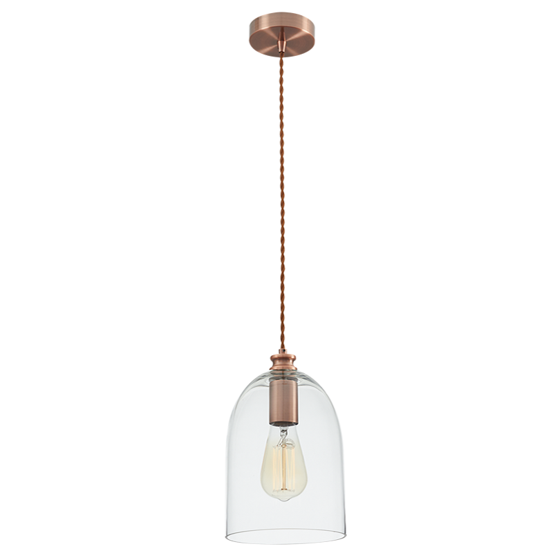 Bronze Pendant, Red Cord & Clear Glass